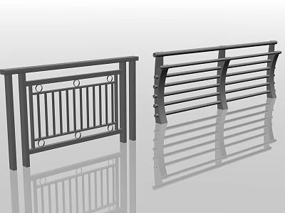 Modern Metal Fence Railings With Different Designs Circular Accents And Horizontal Bars 3d model