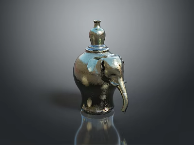 Silver Elephant Shaped Decorative Item With Lid On Reflective Surface 3d model