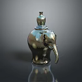 Silver Elephant Shaped Decorative Item With Lid On Reflective Surface 3d model