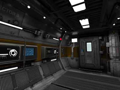 Section 5 Industrial Sci Fi Elevator Corridor With Metallic Walls Control Panels And Ceiling Lights 3d model