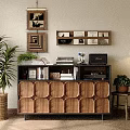 Modern Wooden Bookcase With Decorative Artworks Green Plants Photos And Small Items
