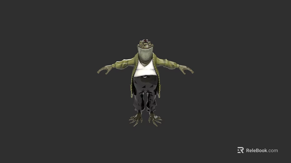 Frog Like Game Movie Character With Green Coat White Shirt And Black Pants 3d model 