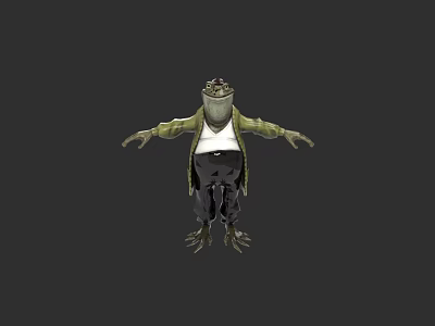 Frog Like Game Movie Character With Green Coat White Shirt And Black Pants 3d model