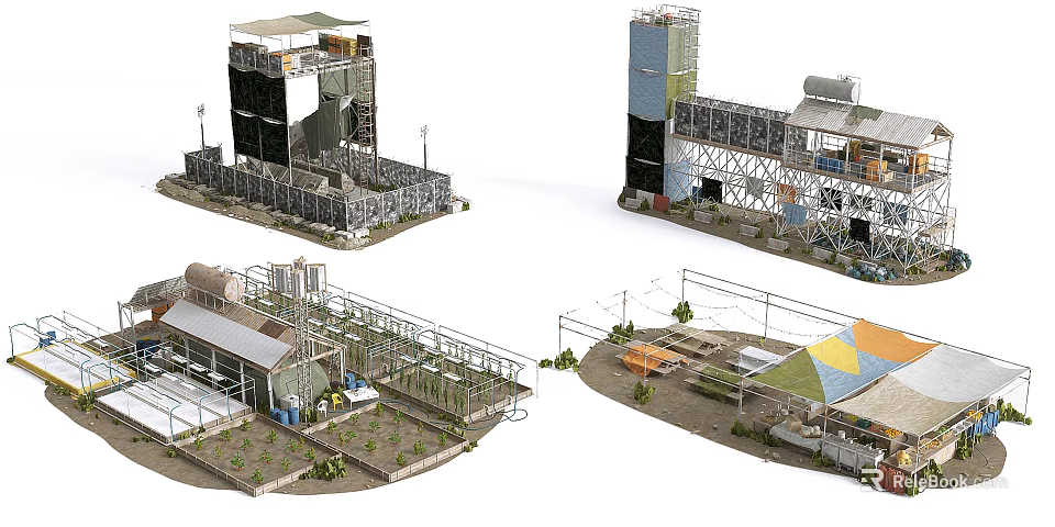 Industrial Facilities With Towers Piping Systems And Various Structures Layouts 3d model 