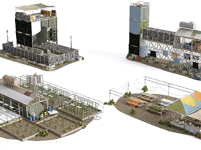 Industrial Facilities With Towers Piping Systems And Various Structures Layouts 3d model