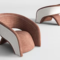 Modern Single Sofa With Brown And White Upholstery Curved Lines And Armrest
