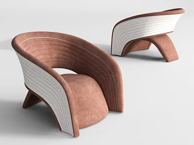 Modern Single Sofa With Brown And White Upholstery Curved Lines And Armrest 3d model