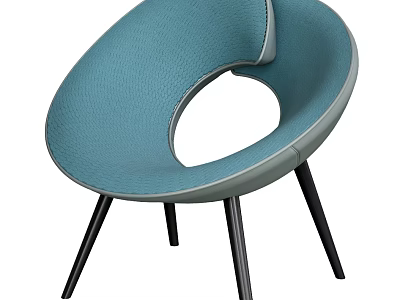 Modern Blue Fabric Accent Chair With Unique Circular Backrest And Black Legs 3d model