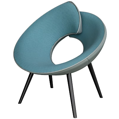 Modern Blue Fabric Accent Chair With Unique Circular Backrest And Black Legs 3d model