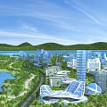 Aerial Planning of Modern City with Lake Green Areas High Rise Buildings and Roads