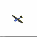 Blue Airplane Model with Black and Yellow Wings and Tail Design