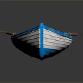 Blue and White Wooden Boat with Wooden Oars and Wooden Interior Seats