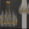 Luxurious Crystal Chandelier with Gold Frame and Sparkling Elongated Glass Elements for Modern Interior