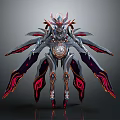 Intricate Sci Fi Mechanical Creature With Metallic Wings And Red Accents
