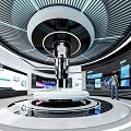 Futuristic Modern Exhibition Hall Interior With Digital Screens And Circular Design
