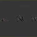 Three Ancient Military Cannons With Wheels In Different Styles And Gray Brown Colors