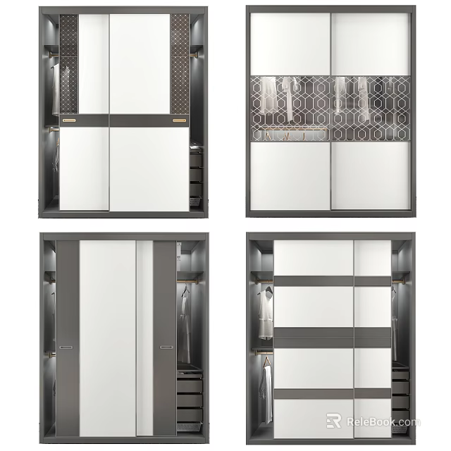 Modern Wardrobe Designs With Mirror Doors Layered Shelves And Storage Compartments 3d model 