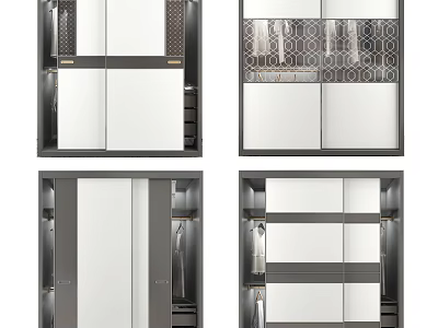 Modern Wardrobe Designs With Mirror Doors Layered Shelves And Storage Compartments 3d model