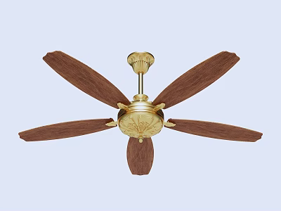 Traditional Ceiling Fan With Wooden Blades And Golden Decorative Design 3d model