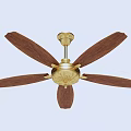 Traditional Ceiling Fan With Wooden Blades And Golden Decorative Design