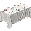 Elegant Dining Table With Gray Tablecloth Plates Wine Glasses And Cutlery 3d model