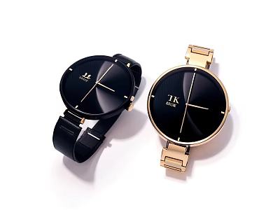 TK Brand Digital Watches With Black Dial And Gold Black Straps Design 3d model