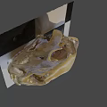 Animal skull display on black and white checkered platform with natural elements background