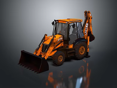Orange JCB Excavator With Front Bucket Enclosed Cab And Large Wheels Design 3d model