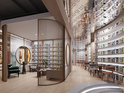 Book Art Library Interior Design With Modern Wooden Bookshelves And Cozy Reading Seats 3d model