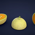 Fresh Cantaloupe Whole And Sliced Displaying Orange Flesh And Seeds On Dark Background