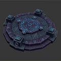 Ancient Magical Circular Platform With Glowing Blue Runes And Square Structures