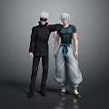 Two White Haired Male Characters In Different Outfits Standing Together 3D Render 3d model