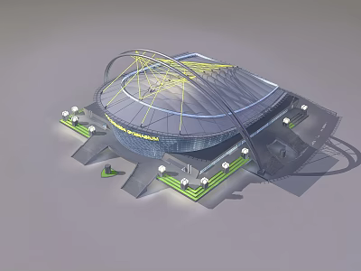 Etihad Stadium Modern Architecture With Curved Roof Metal Structure Lighting And Steps 3d model