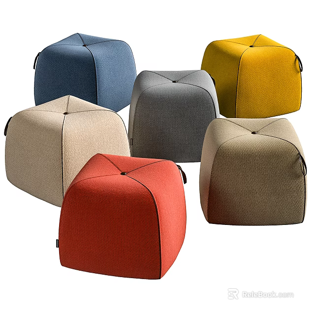 Colorful Upholstered Sofa Stools With Various Colors And Square Design 3d model 