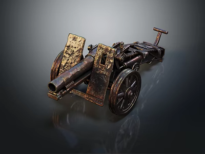 Ancient Bronze Cannon Historical Weapon With Iron Wheels And Rustic Antique Design 3d model
