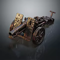 Ancient Bronze Cannon Historical Weapon With Iron Wheels And Rustic Antique Design