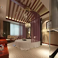 Relaxing SPA Sauna Room With Purple Curtains Sofa And Soft Lighting