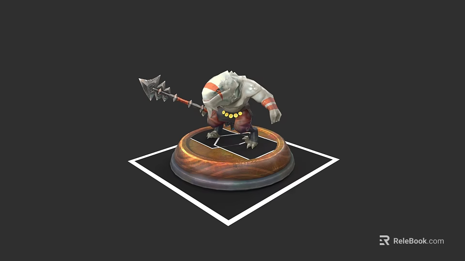 Armored Mythical Creature Warrior Holding Battle Axe On Glowing Round Base 3d model 
