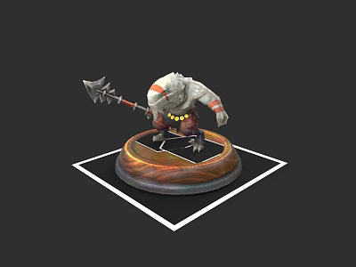 Armored Mythical Creature Warrior Holding Battle Axe On Glowing Round Base 3d model