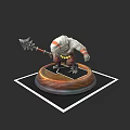 Armored Mythical Creature Warrior Holding Battle Axe On Glowing Round Base