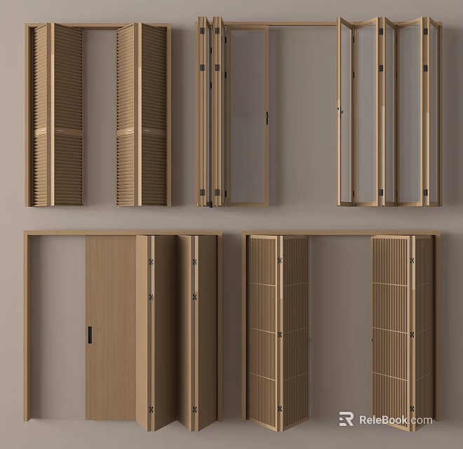 Modern Interior Folding Doors With Sleek Wooden Panel And Space Saving Design 3d model 
