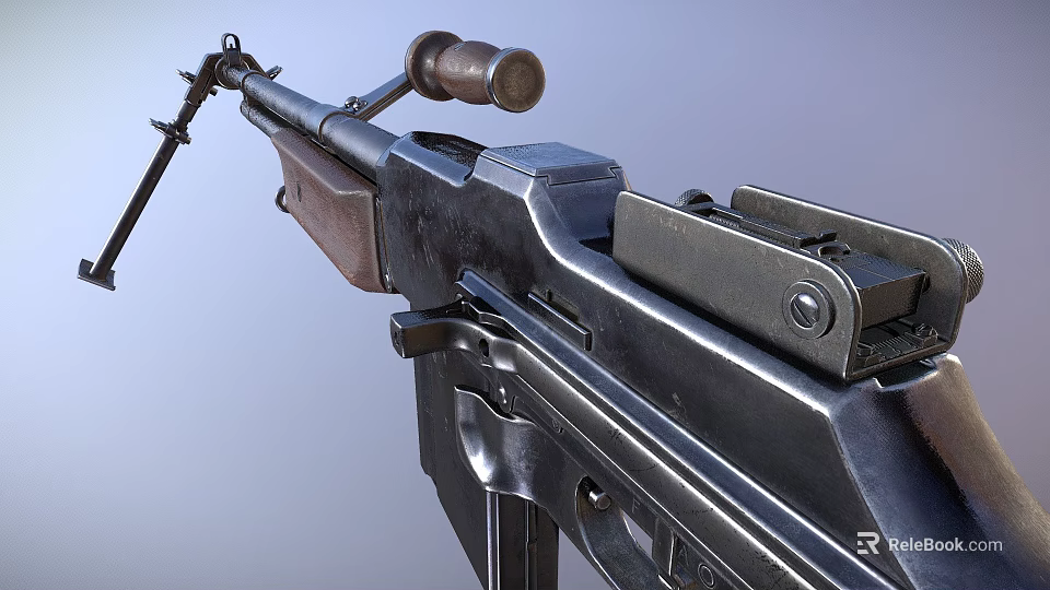 Vintage Military Rifle With Wooden Stock Metal Components And Tripod Stand 3d model 