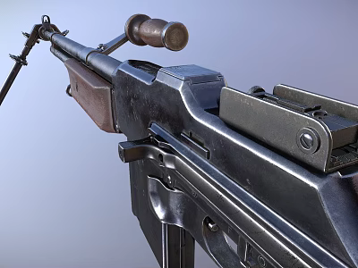 Vintage Military Rifle With Wooden Stock Metal Components And Tripod Stand 3d model