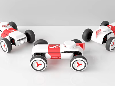 Stylish Red And White Electric Racing Toy Cars With Modern Design For Kids Play 3d model
