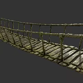 Rustic Suspension Bridge Structure With Mossy Wooden Planks And Rope Railings
