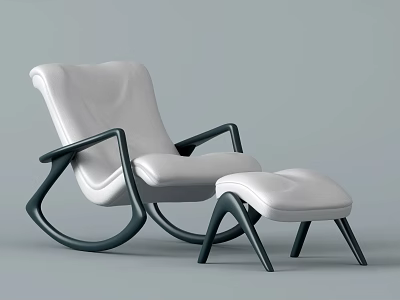 White Leather Rocking Lounge Chair With Black Frame And Matching Ottoman Modern Design 3d model