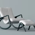 White Leather Rocking Lounge Chair With Black Frame And Matching Ottoman Modern Design