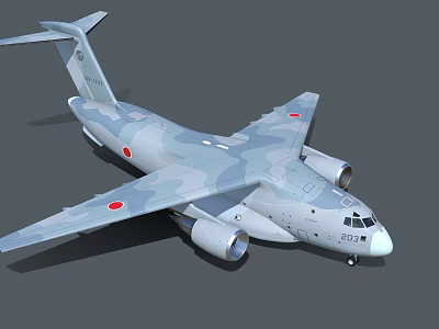 Camouflage Painted Military Transport Aircraft With Twin Engines And Red Wing Insignia 3d model