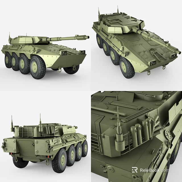 Wheeled Tank Multiple Views With Detailed Exterior And Mechanical Parts Design 3d model 