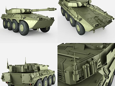 Wheeled Tank Multiple Views With Detailed Exterior And Mechanical Parts Design 3d model